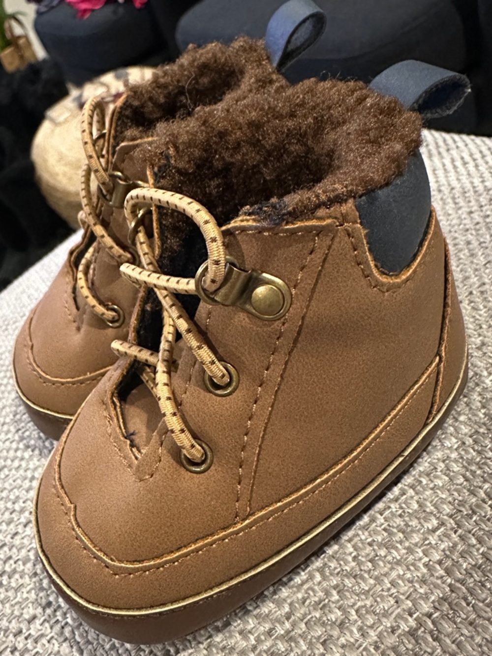 FIRST STEPS Brown Navy Boots 3-6 MONTH BABY SHOES
